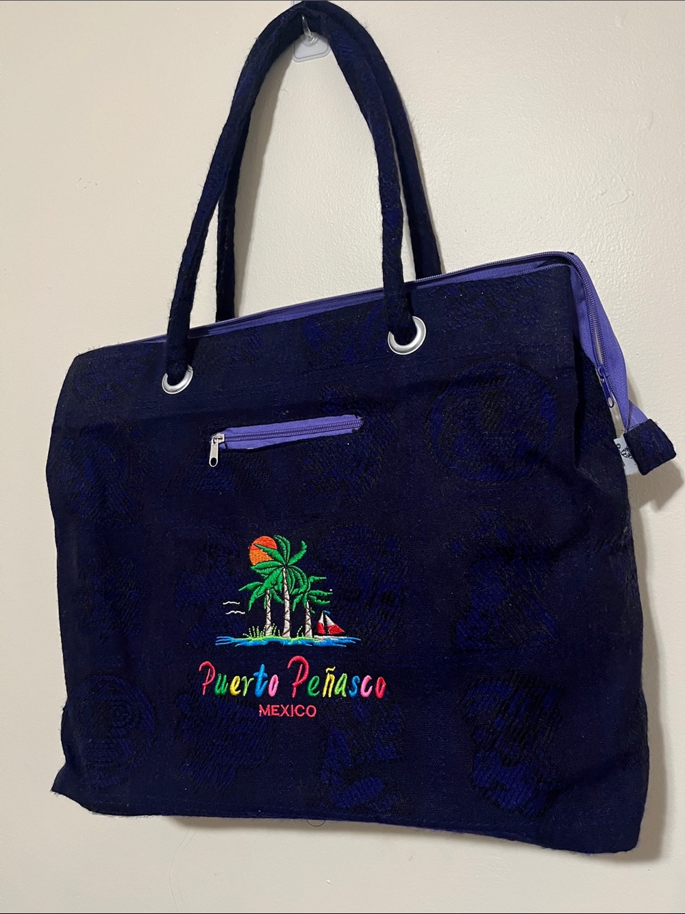Puerto Peñasco Embroidered Navy Tote Bag
